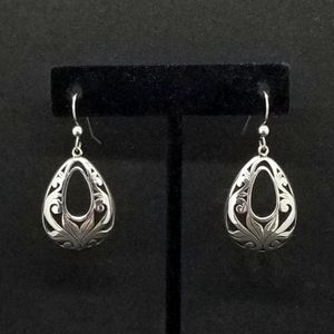 Sterling silver large flourished teardrop earrings
